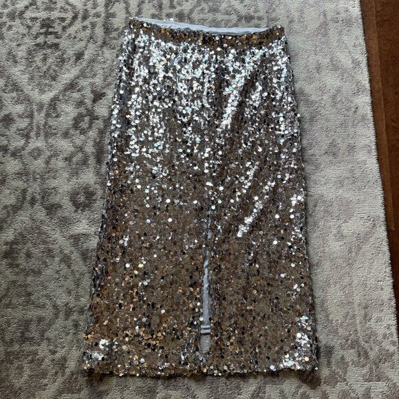 Mango Silver Sequin Midi Skirt - Picture 3 of 9